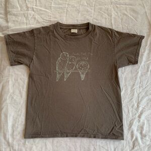 Vintage SPCA 100% Cotton Dark Grey Owls Bird Graphic Short Sleeve T-Shirt Size S